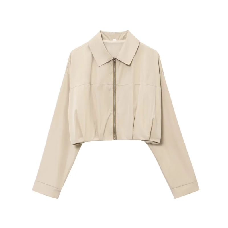 Description Picture 3 of itemPB&ZA 2025 Women's Long - Sleeve Collared Zip - Front Cropped Jackets in Black and Beige for a Trendy and Fashionable Look