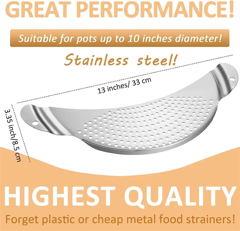 Description Picture 6 of itemLMETJMA Stainless Steel Pot Strainer with Handle Kitchen Pasta Strainer Colander Insert Drainer for Different Pot Pan JT170