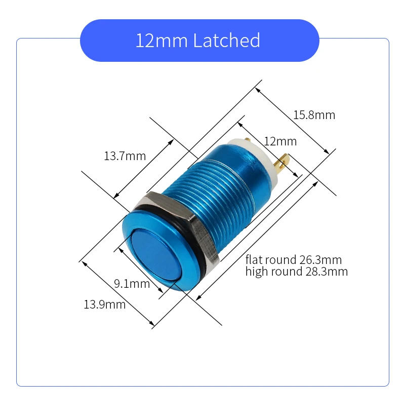 Description Picture 5 of item12mm Metal Push Button Switch On Off Self Reset Momentary Oxidation Red Blue Black Green Yellow Mini Electric Panel Switches 1NO