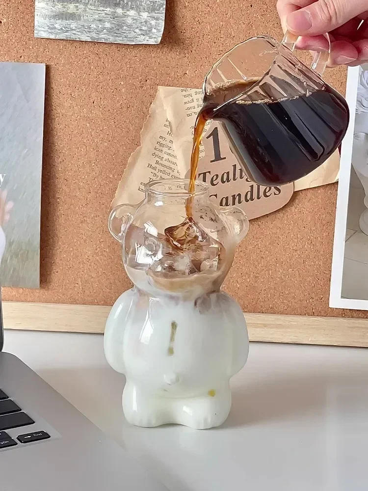 Description Picture 3 of item320ML Creative Cute Bear Coffee Mug  with Straw Transparent Cup Beer Milk Coffee Water Cups Wholesale Glass Drinkware Mug Set