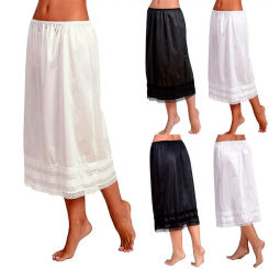 Women Lace Underskirt Solid Color Smooth Wrap Skirts Petticoat Under Dress Vintage Long Skirt Safety Skirt