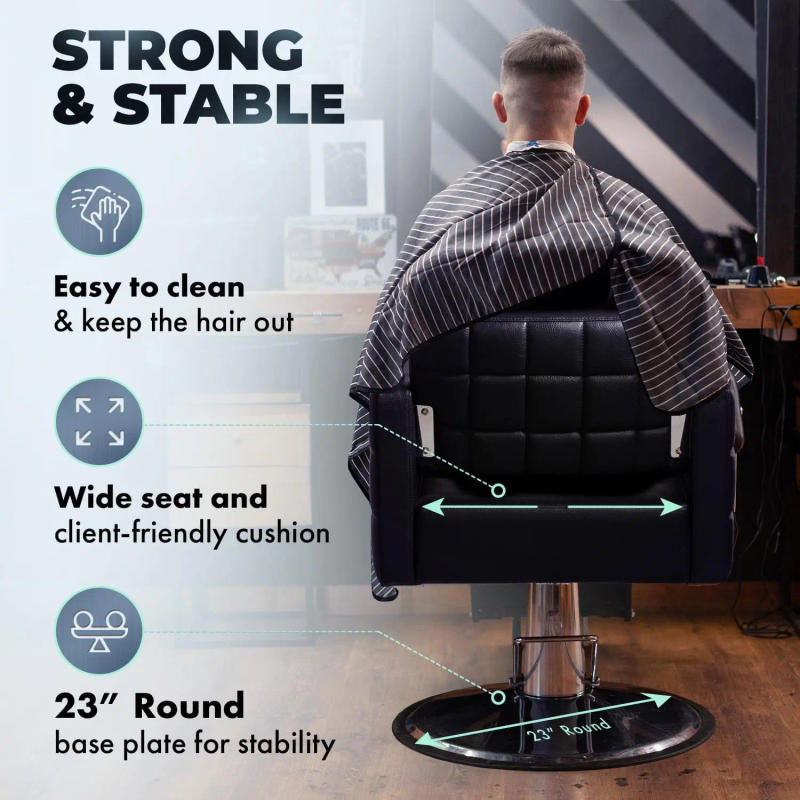 Description Picture 4 of itemBuy-Rite Icon Styling Chair for Professional Salons and Barbers, Black Modern Hair Stylist Chair - Wide Seat, Quilted Design, St