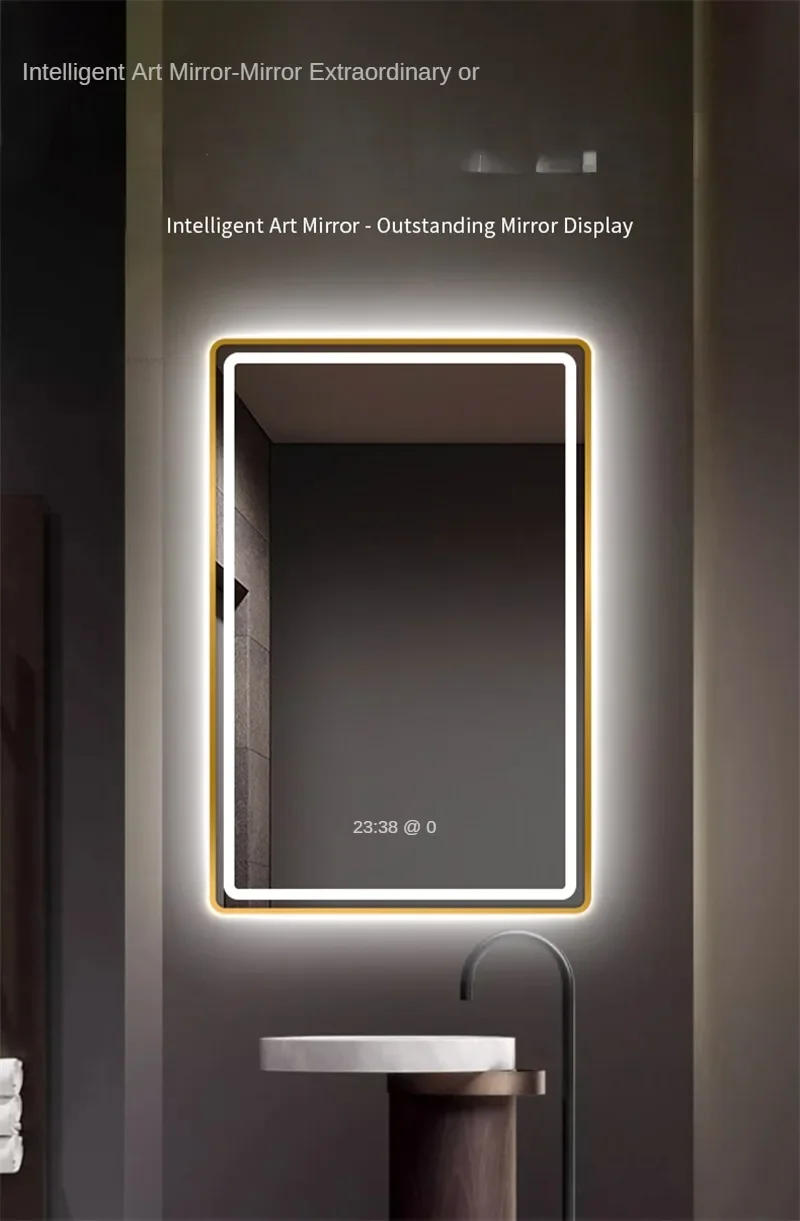 Description Picture 5 of itemNordic Wall Mounted Mirrors for Bathroom Light Luxury Smart Bathroom Mirrors Modern Aluminum Alloy Frame Wash Basin Bath Mirrors