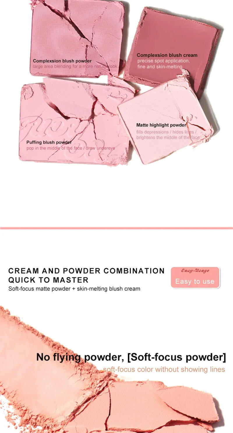 Description Picture 4 of itemJudydoll Blush Highlight Palette Cream and Powder Combination Multi-purpose Palette Eyeshadow Undereye soft-focus matte