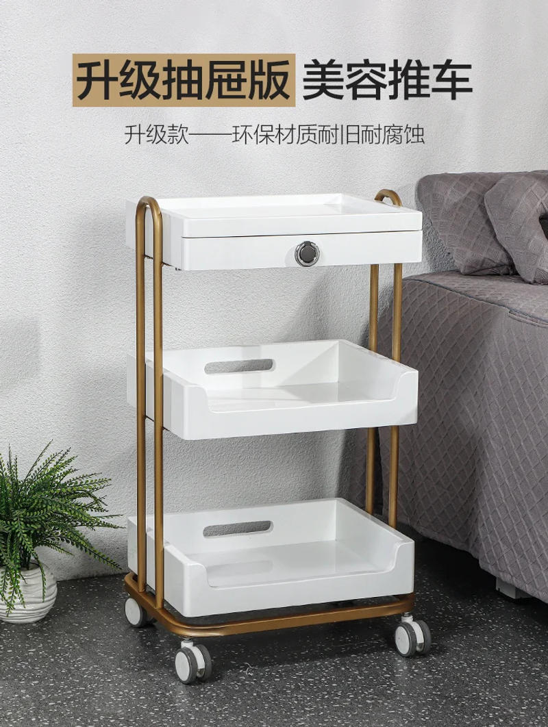 Description Picture 2 of itemHigh-grade Beauty Salon Cart SPA Tattoo Beautiful Eyelash Organizer Cart With Wheels Mobile With Drawer Storage Rack