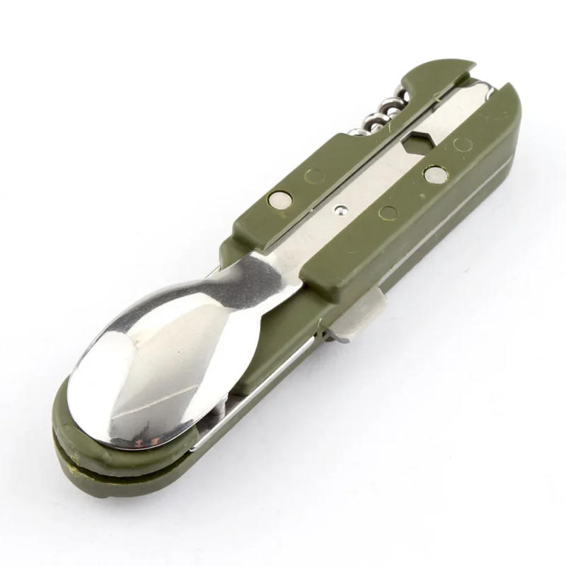 Description Picture 3 of itemFolding Portable Stainless Steel Army Green Camping Picnic Cutlery Knife Fork Spoon Bottle Opener Flatware Tableware Travel Kit