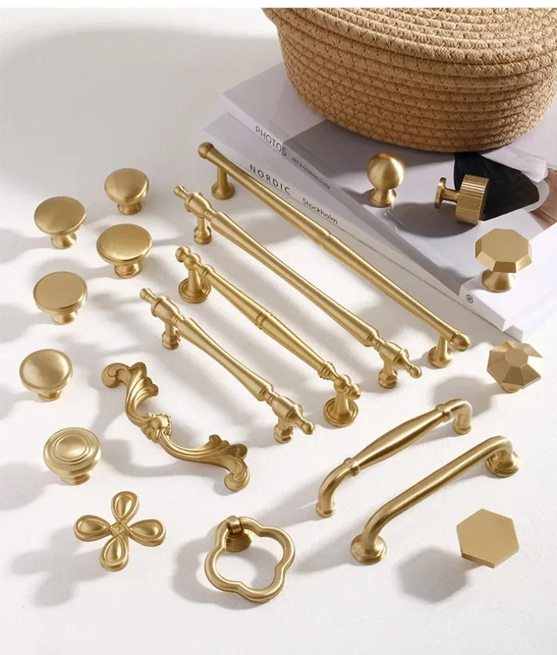 Description Picture 4 of itemBrass Furniture Handles Gold Drawers Knobs European Kitchen Cabinets Pulls All Copper Wardrobes Door Handles Furniture Hardware