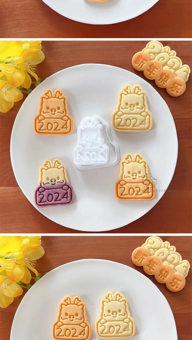 Description Picture 6 of item2024 Chinese Spring Festival Cartoon Dragon New Year Cookie Cutter Fortune Blessing Biscuit Stamp Pastry Dessert Baking Molds