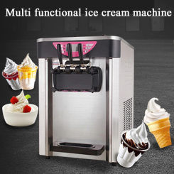 Commercial Ice Cream Machine, 20-25 L/H Yield, 2000W 3-Flavor Freestanding Soft Serve Ice Cream Maker, Large Capacity Hopper
