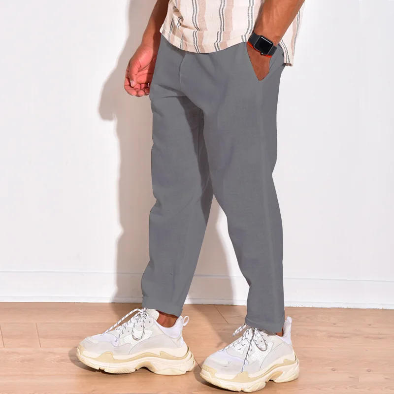 Description Picture 3 of itemLinen Pants Men's Trousers Casual Straight Pants Drawstring Beach Holiday Breathable Loose Sweatpants Korean Streetwear Trousers