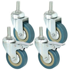 4pcs Universal Swivel Castor with Brake Furniture Castor 3" PVC M12 Bolt Rolling Wheels Chair Trolley Replacement Repair Parts