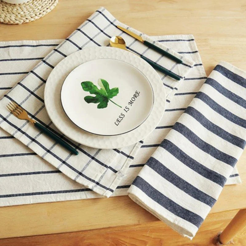 Description Picture 5 of itemHigh Quality All-match Blue White Plaid Striped Tea Towel Kitchen Towel Napkin Table Cloth Cotton Woven Fabric Dinning Decor