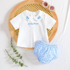 2025 Summer New Letter Print Short Sleeve T-shirt Grid Pattern Triangle Shorts Casual Two-piece Set