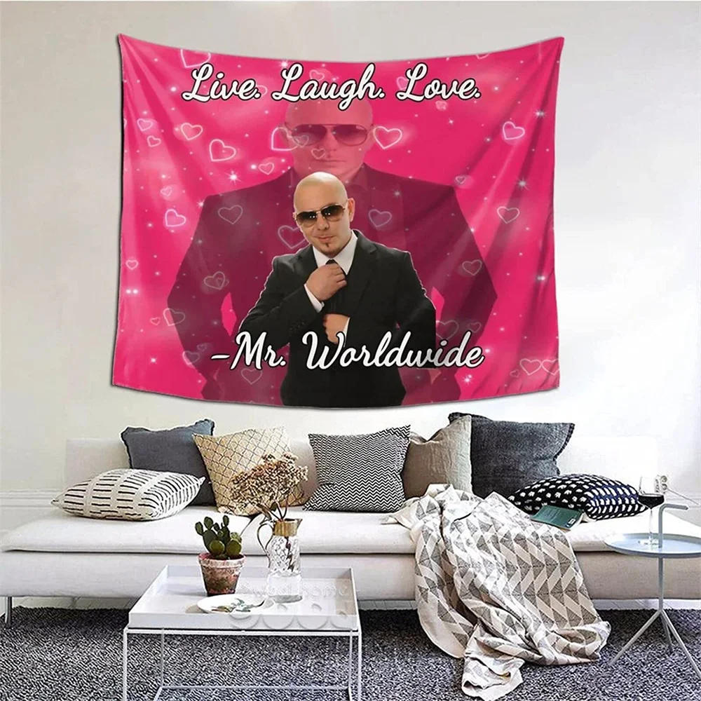 Description Picture 3 of itemPitbull Mr 305 Mr. Worldwide Wall Tapestry, Y2K Live Laugh Love Meme Tapestry, Aesthetic Room Decor, Macrame Tapestries