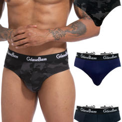 GlareBan 3pcs Pack Sexy Camo Style Underwear for Men Briefs Polyester Comfort Men's Panties Underpants Slips Jockstrap Soft