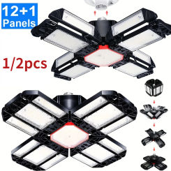 1/2PCS Deformable Super Bright LED Bulb Garage Lights with 12+1 Adjustable Panels E26/E27 Ceiling Light for Warehouse Workshop