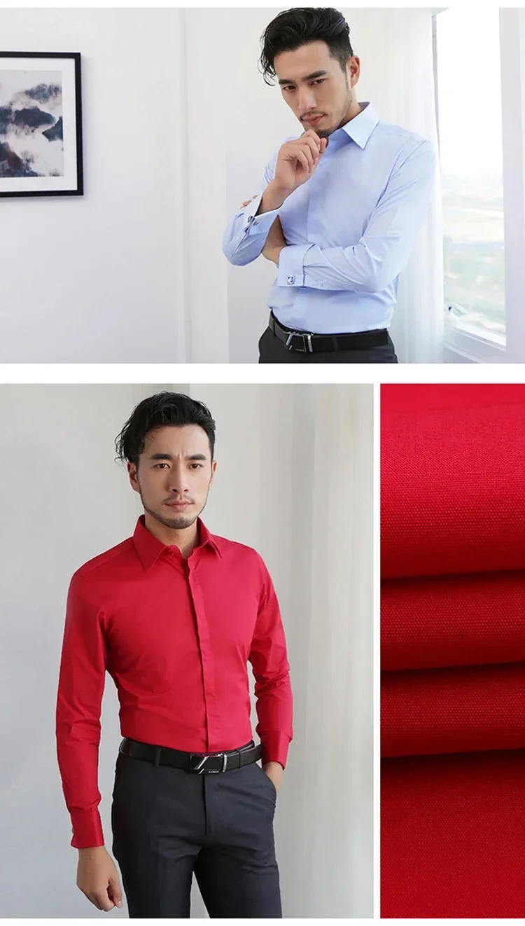 Description Picture 3 of itemMen's Elegant French Cuff Fly Front Placket Dress Shirt Without Pocket Regular-fit Formal Business Activities Long Sleeve Shirts