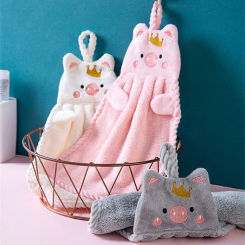Cute Pig Hand Towel Household Coral Velvet Terry Towels For Bathroom Kitchen Soft Hanging Loops Quick Dry Absorbent Cloths Towel