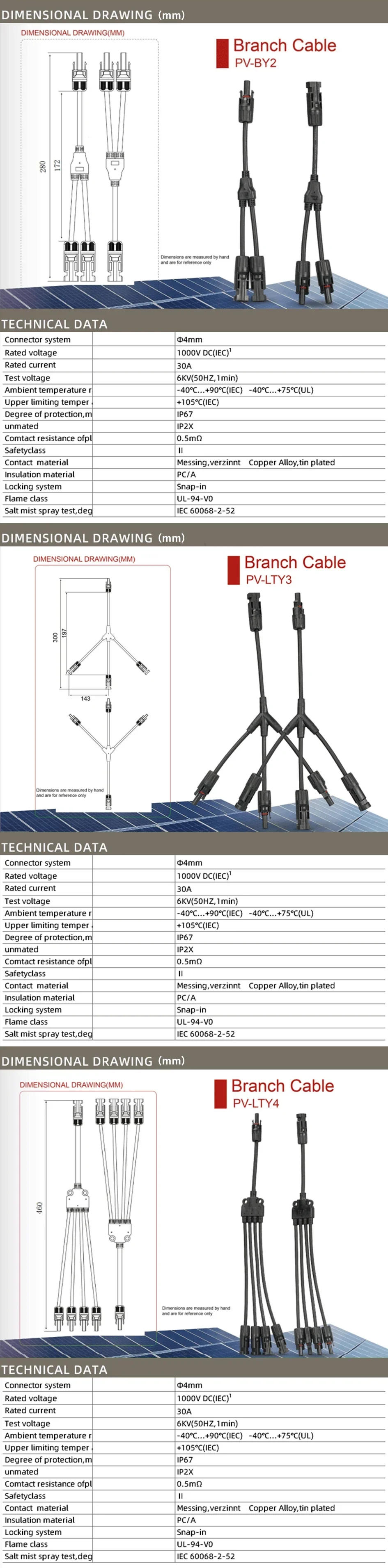 Description Picture 2 of item1/5/20Sets 2Y 3Y 4Y Solar Photovoltaic Panel Adaptor Cable Connector Y Type Five Way Plug Parallel connection