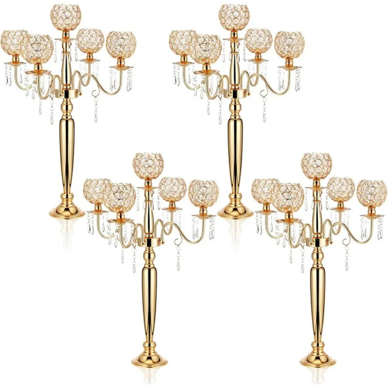 Description Picture 2 of itemCrystal Candelabra Centerpieces for Table Gold Candle Holders 29.5 Inch 4 Pcs for Table Centerpiece Tall Crystal Candle Holders