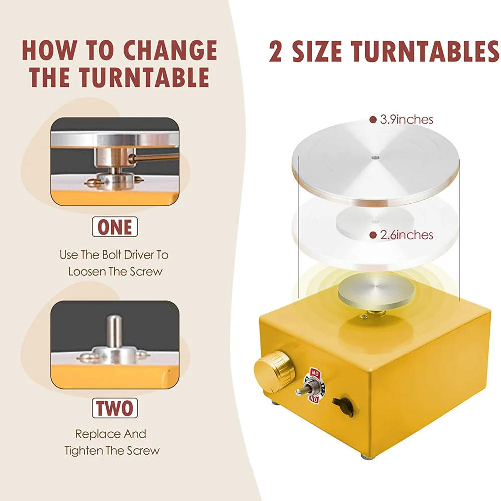 Description Picture 6 of itemMini Pottery Wheel  DIY Clay Tools, Crafts Ceramic Electric Pottery Forming Making Machine with 6.5&10CM Turntable+Sculpting Kit