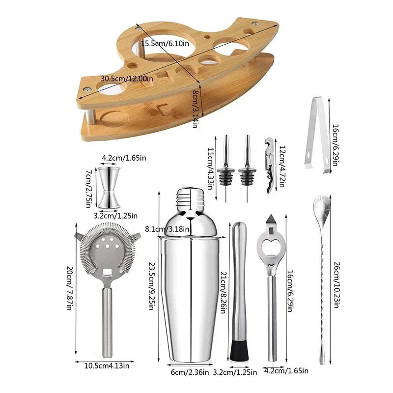 Description Picture 6 of itemCocktail Shaker Set Stainless Steel Bartender Kit Cocktail Mixer Wine Martini Boston Shaker Party Bar Tools 3/6/9/11pcs