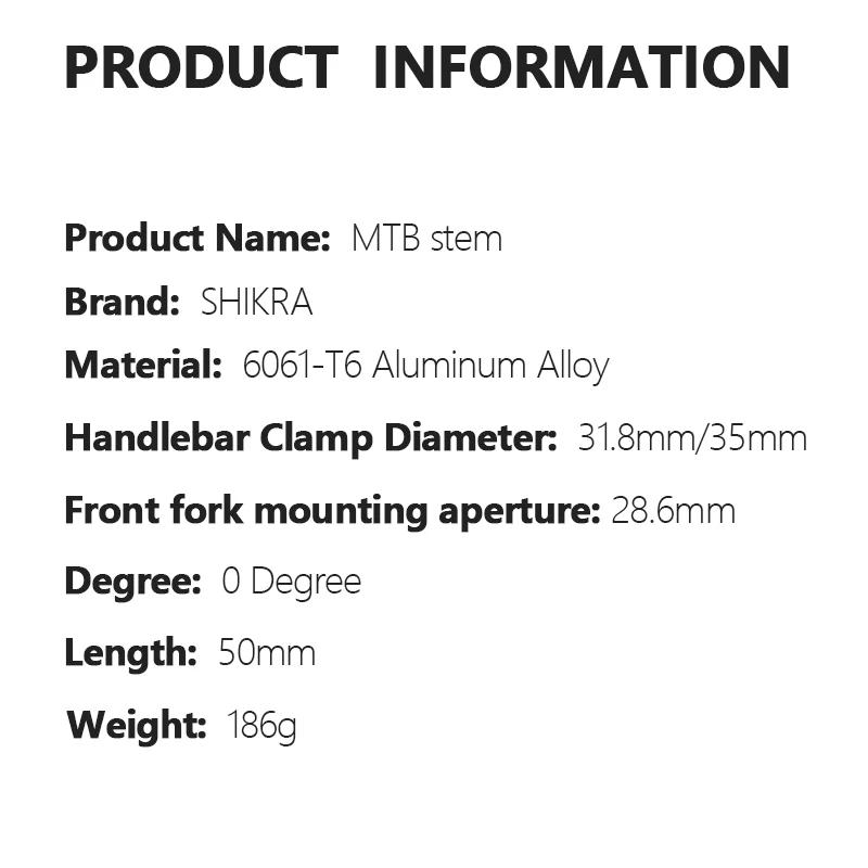 Description Picture 3 of itemSHIKRA Mtb Power Stem Road Mountain Bike Table Short Power Bicycle Bridge 50mm Stem Riser 31.8 35 Handlebar Pipe Adjustable Rod