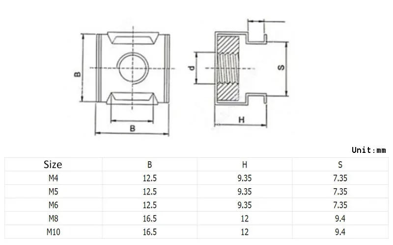 Description Picture 2 of itemM4 M5 M6 M8 M10 A2-70 304 Stainless Steel Square Elastic Rack Mount Server Cabinet Shelf Clip Floating Cage Nut