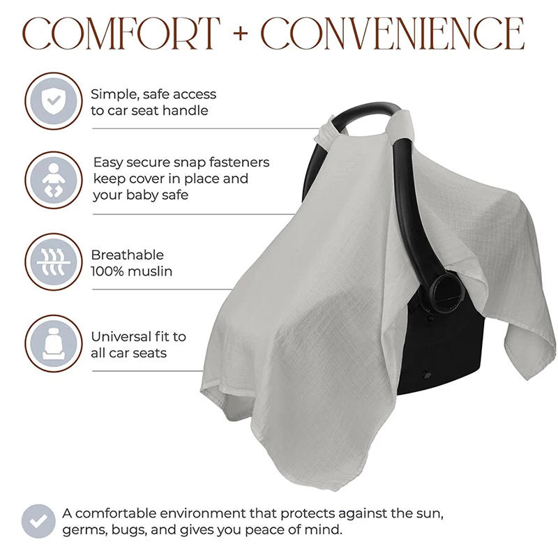 Description Picture 3 of itemBaby Safety Seat Sun Shade Infant Stroller Cover Soft Muslin Material Breathable Windproof Sun Proof Baby Cover