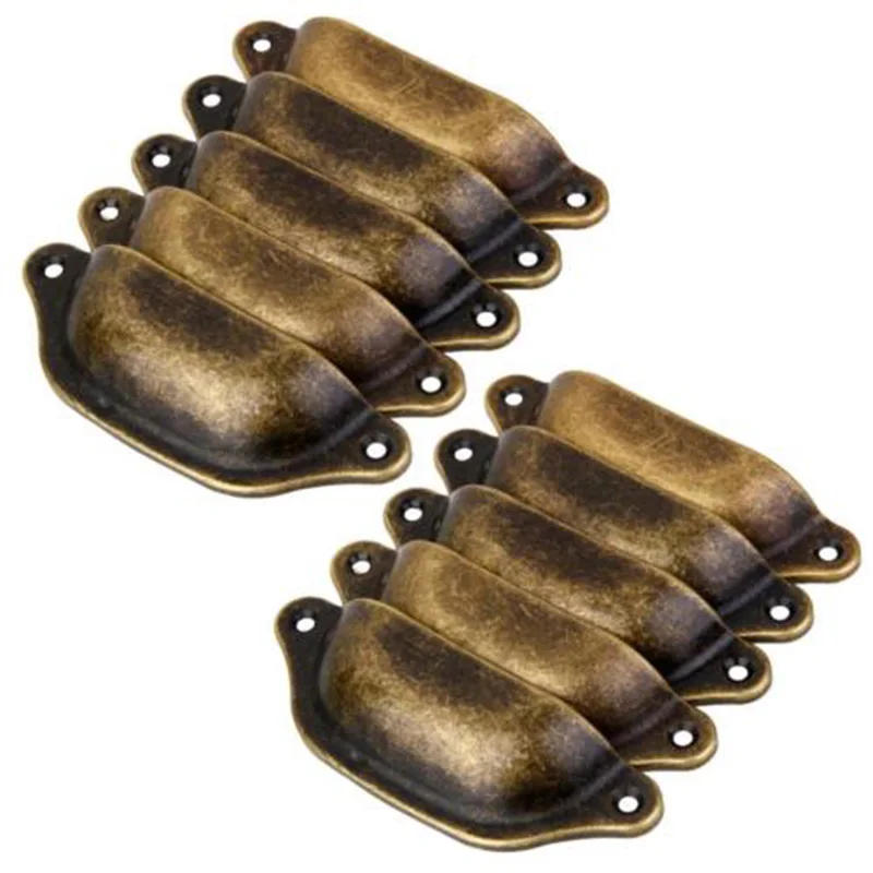 Description Picture 2 of itemVintage Antique Brass Cabinet Drawer Knob, Shell Pull Handle, Set Of 10, Compact Size, Suitable For Different Drawers