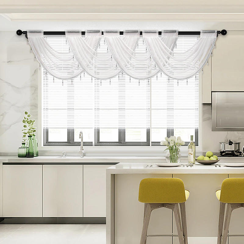 Description Picture 2 of item1pc Pure Color Thin Transparent Wave Valance,Rod Pocket,Simple and Fashionable Style Curtain Valance for the Window,Door Decor