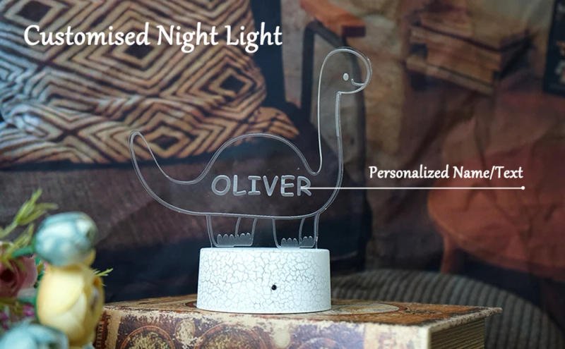 Description Picture 2 of itemKids Personalized Acrylic Night Light Dinosaur Perfect Birthday Gift for Girls Boys Custom Name Handmade Led Kids Bedroom Decor
