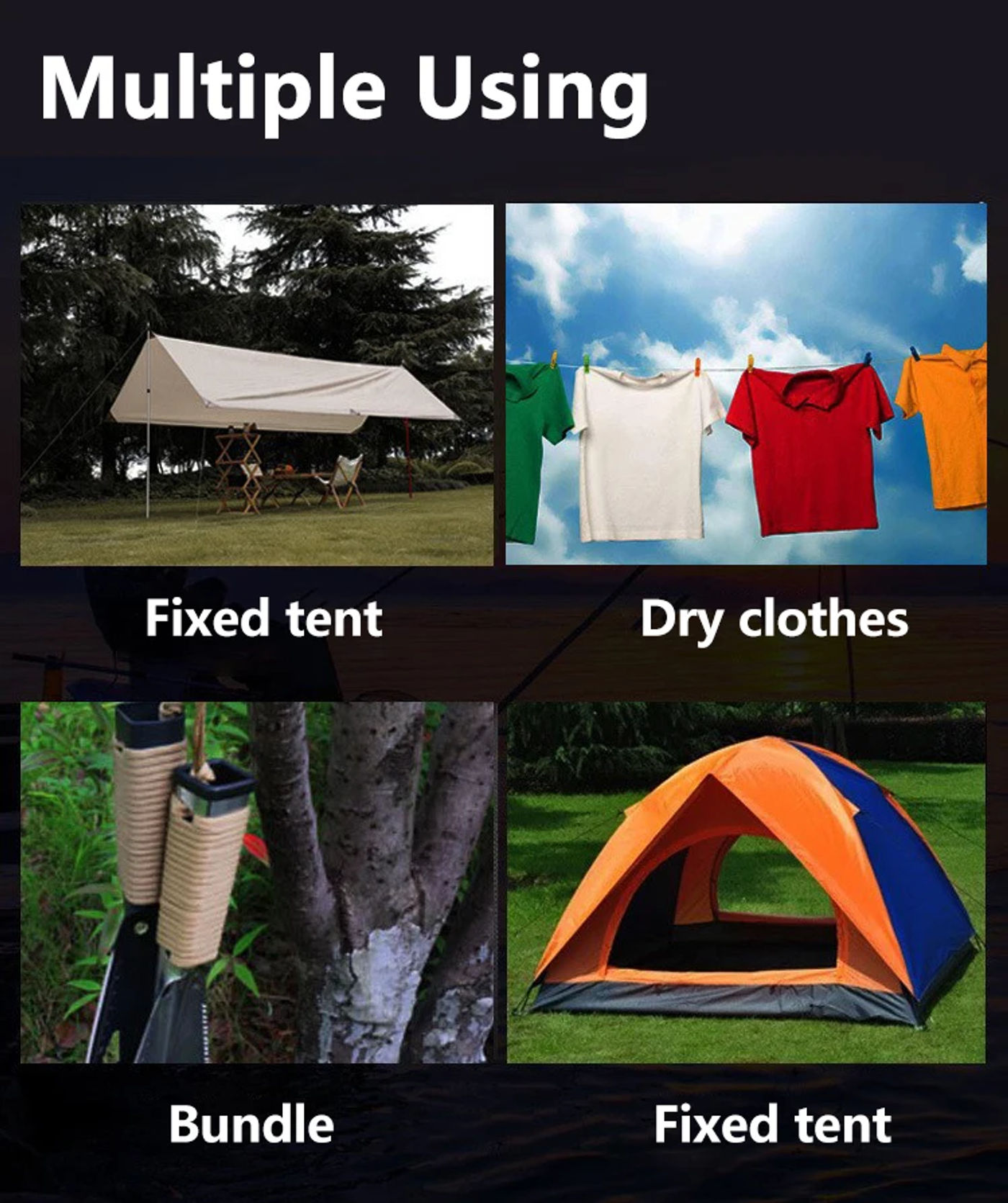 Description Picture 3 of item4M Multi-Function Luminous Tent Rope with Quick Adjustment Buckle,High Reflective Outdoor Tent Rope for Beach/Camping/Dry Cloth