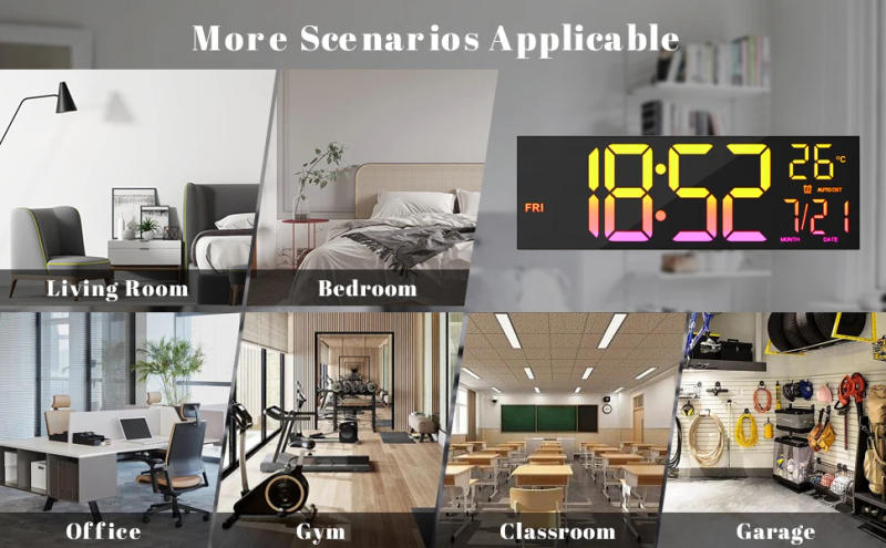 Description Picture 6 of itemDigital Wall Clock Large Display 16.2" Digital Wall Clock with RGB Color Changing Remote Control Automatic Brightness LED Watch