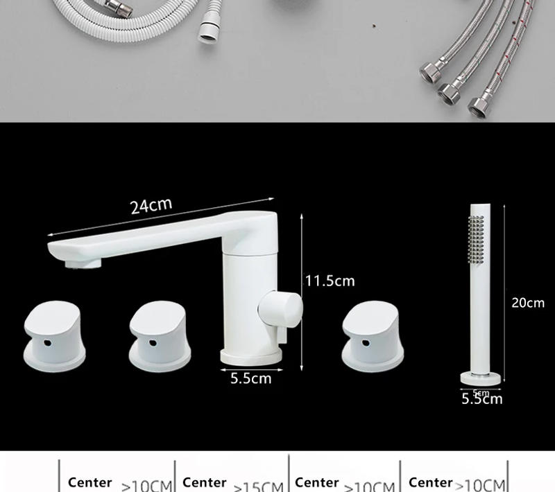 Description Picture 3 of itemWhite copper bathtub faucet rotatable hot and cold Water mixing split faucet waterfall Handle Shower 2 Way Diverter Valve