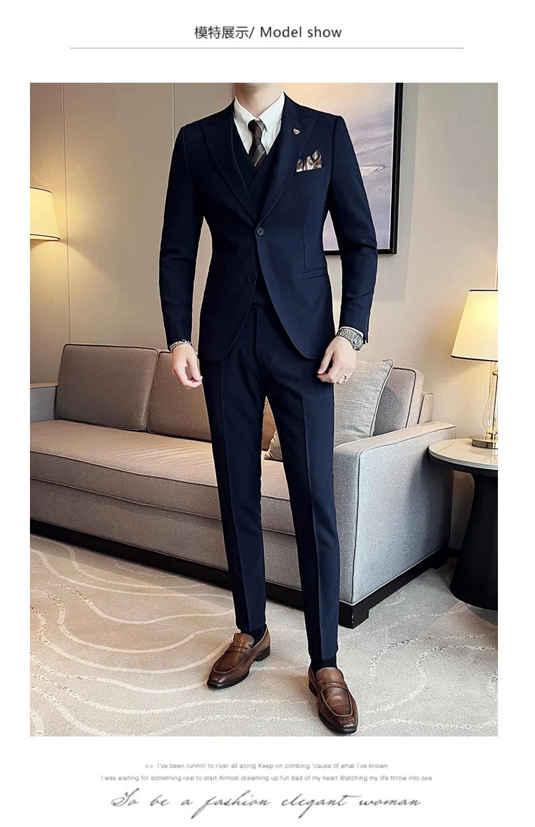 Description Picture 5 of item3 Pieces Suits (Blazer+vest+Trousers) High-quality Wedding Suits Men Business Formal Casual Suits Office Work Party Prom Suit