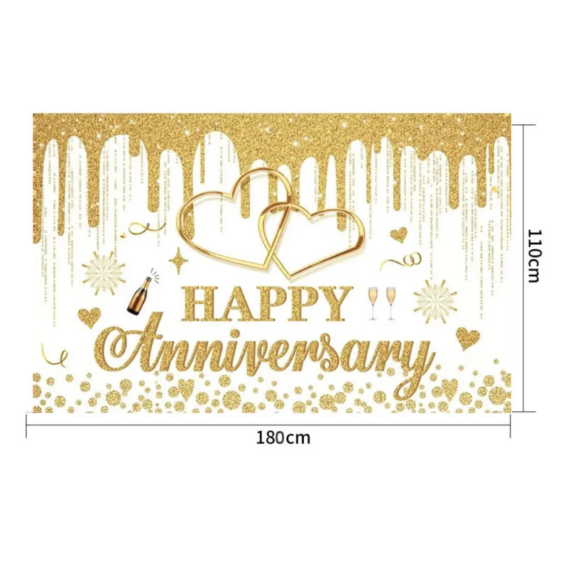 Description Picture 2 of item180x110cm 50th Anniversary Banner Black Gold Backdrop 50th Anniversary Wedding Anniversary Decoration Happy Anniversary Party