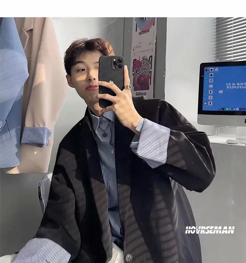 Description Picture 5 of itemHong Kong Style Casual Western Suit Men's Fashion Trendy Loose-fit Jacket Spring Autumn 2023 New Arrival Blazer