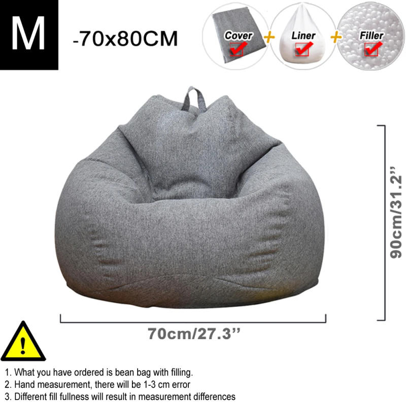 Description Picture 2 of itemNo Stuffed Gray Bean Bag Chair Giant Beanbag Pouf Sofa Bed Puff Ottoman Futon Room Seat Tatami Relax Lounge Furniture
