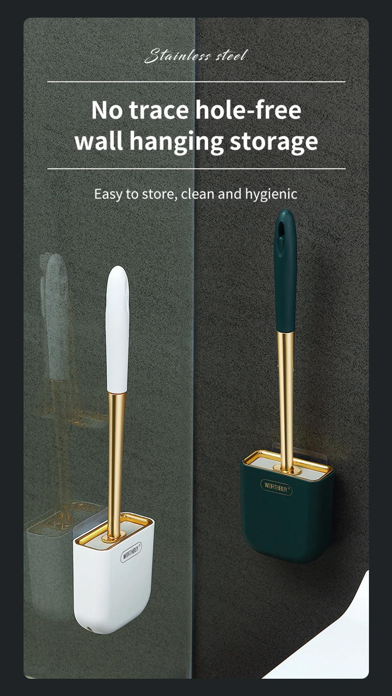 Description Picture 4 of itemFlexible Silicone Toilet Brush Long Handle Cleaning Brush With Drying Holder Wall Mounted Bathroom Accessories