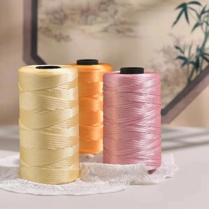 Description Picture 4 of item250g/Roll 2.5mm Ice Silk Thread Summer Crochet Yarn for DIY Knitting Bag Shoes Flat Hollow Yarn Hand-knitted Thread Supplies