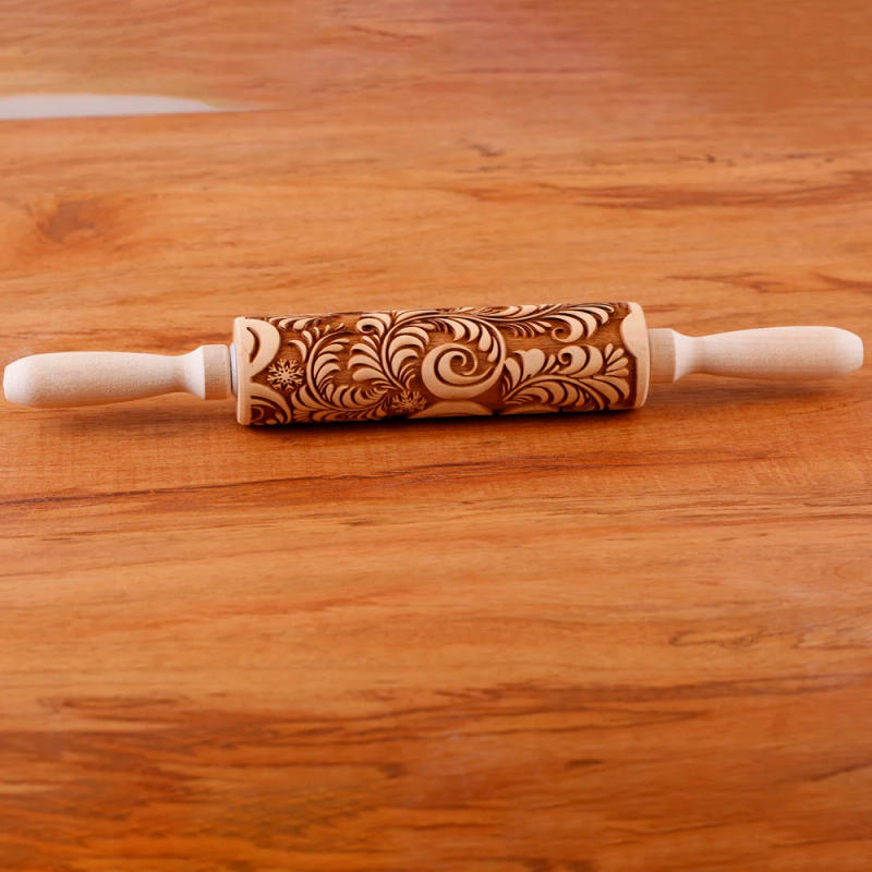 Description Picture 2 of itemArjmide 35X4.5CM Deep Engraved Wooden Rose Flower Embossed Rolling Pin for Baking 3D Cookies Mold Tools ZM153