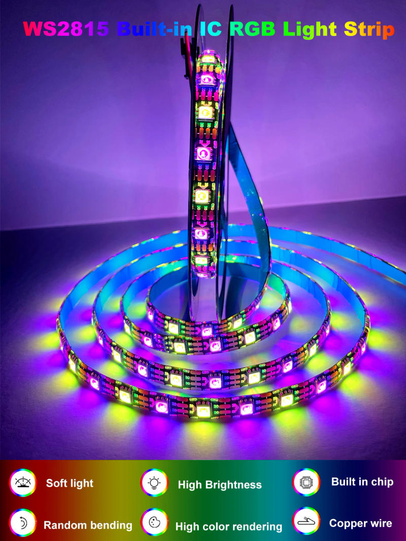 Description Picture 6 of itemDC12V WS2815 Led Lights Dual Signal RGBIC Led Strip Light 2815 Flexible Individually Addressable Smart Pixels Magic Tape Light