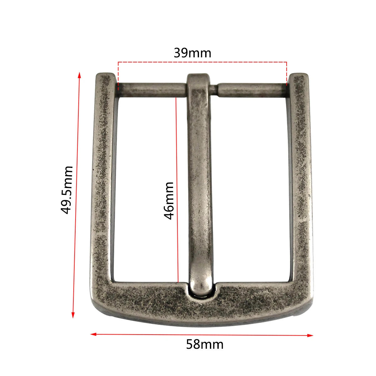 Description Picture 2 of itemMetal Belt Buckle 40mm Retro Silver Men's Casual End Bar Heel bar Buckle Single Pin Half Buckle Leather Craft Webbing Alloy