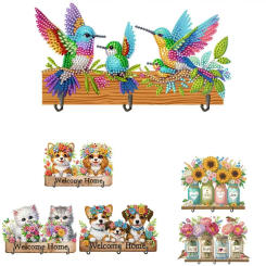 Bird Wooden Diamond Art Hanging Hooks with 3 Hooks Rhinestone Painting Coat Hook DIY Diamond Painting Art Hooks DIY Crafts Decor