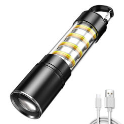 Powerful LED Flashlight Type-C USB Charging Tungsten Wire Flashlight 160LM LED Zoomable Torch 1200mAh for Outdoor Camping Hiking