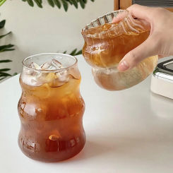 Ins Glass Cup Heat-resistant Tumbler Drinkware Transparent Tea Juice Milk Coffee Mug Home Water Glasses Stripe Mug 410/650/530ml