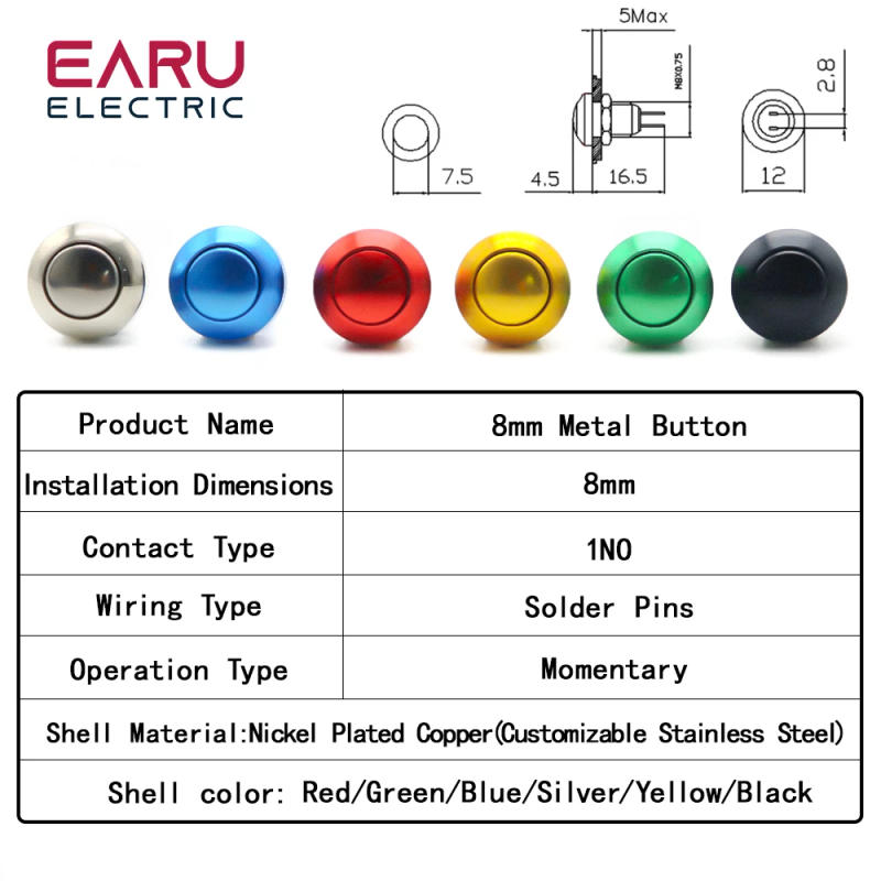 Description Picture 3 of item8mm Waterproof Momentary Metal Doorbell Push Button Switch Auto Start Starter Auto Engine 1NO Doorbell Instantaneous Switch