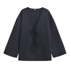 PB&ZA2024 Autumn New Product Women's Fashion  Texture  Kimono  Style  Long  Sleeve V-neck Shirt Coat