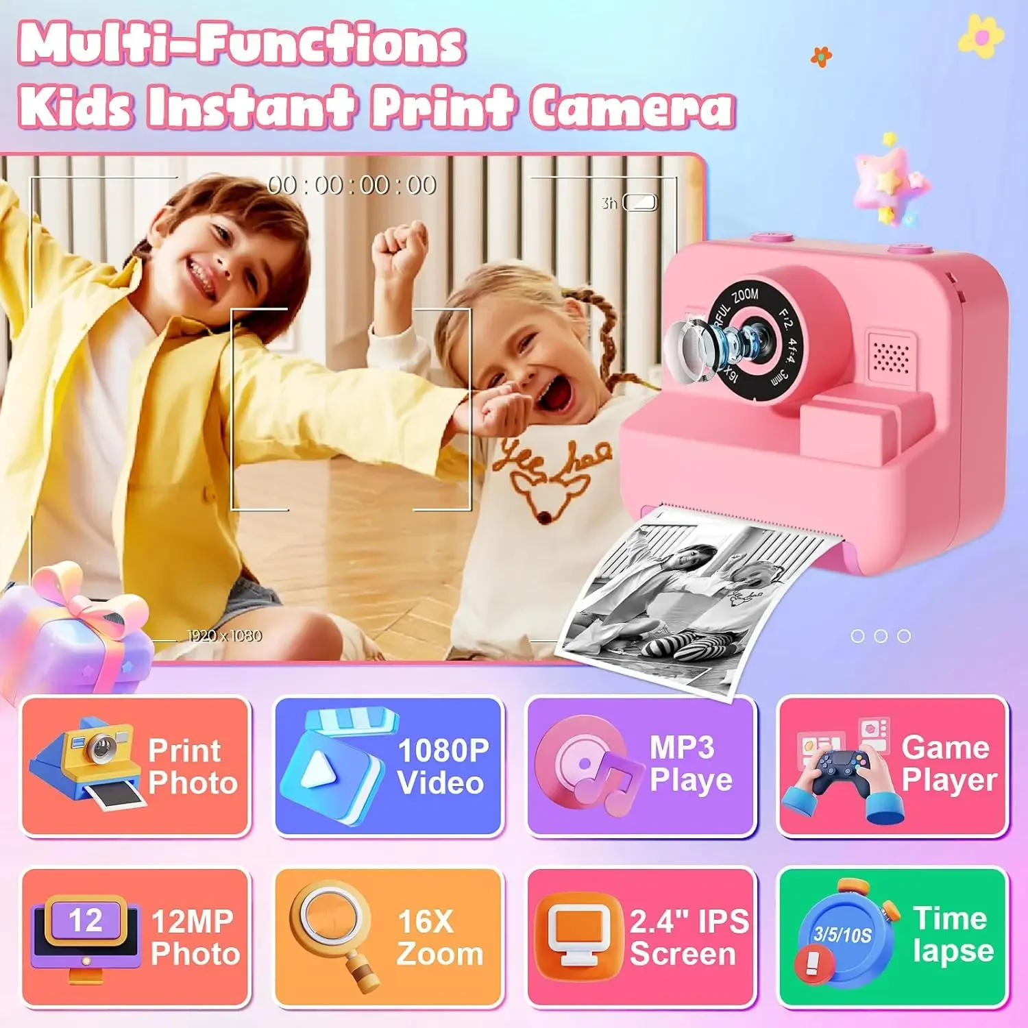 Description Picture 4 of itemDigital Children Camera, Instant Print and Video Recording, with 32G Card and Thermal Printing, Kids Educational Toy Gift